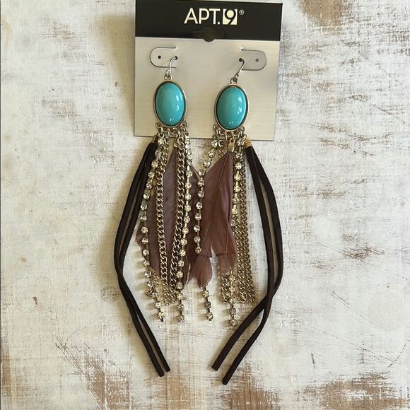Apt. 9 Faux Turquoise and Brown Feather Dangle Earrings - Picture 1 of 3